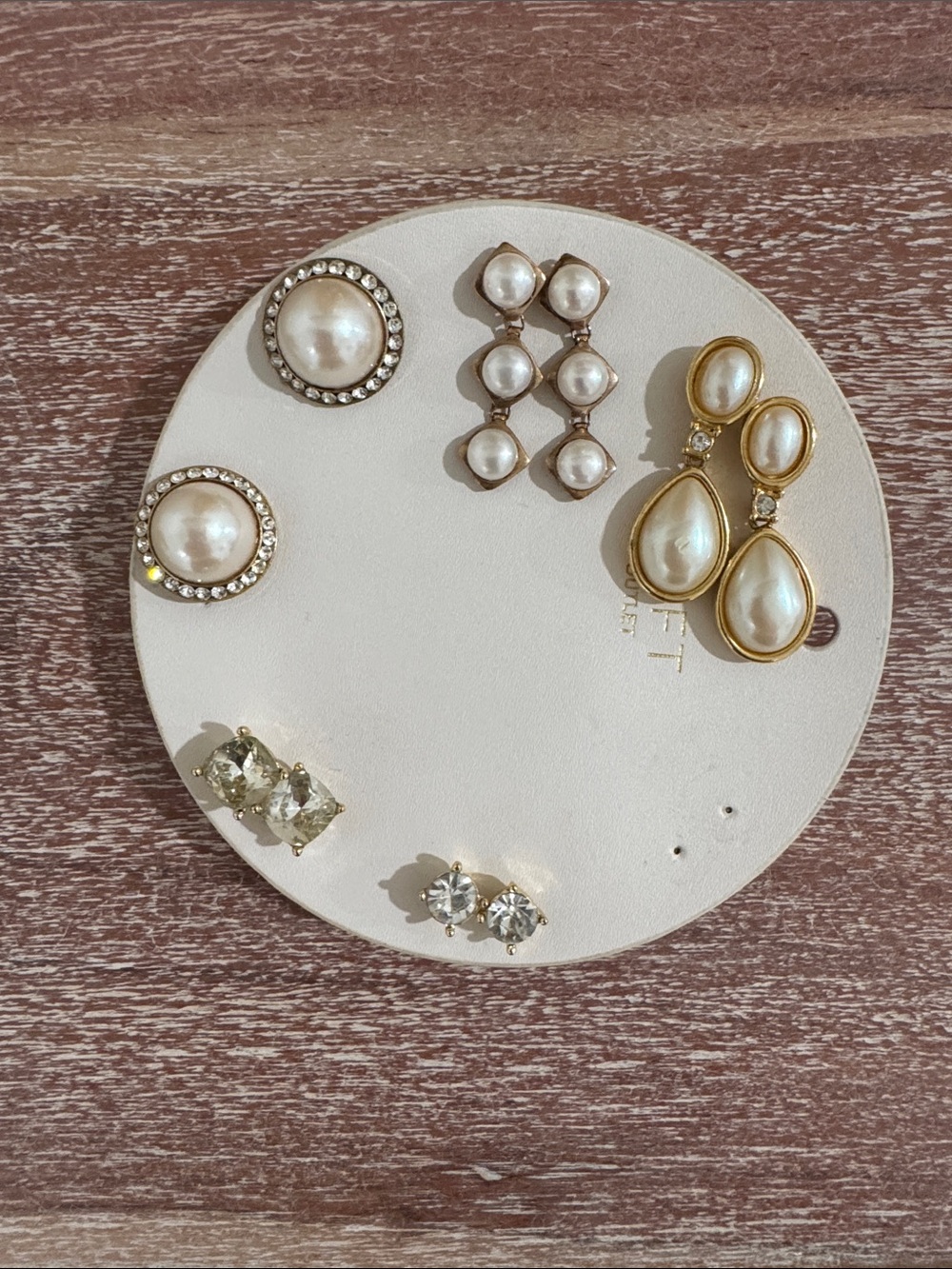 “Gold” and “Pearl” Drop Earrings,  large faux diamond studs